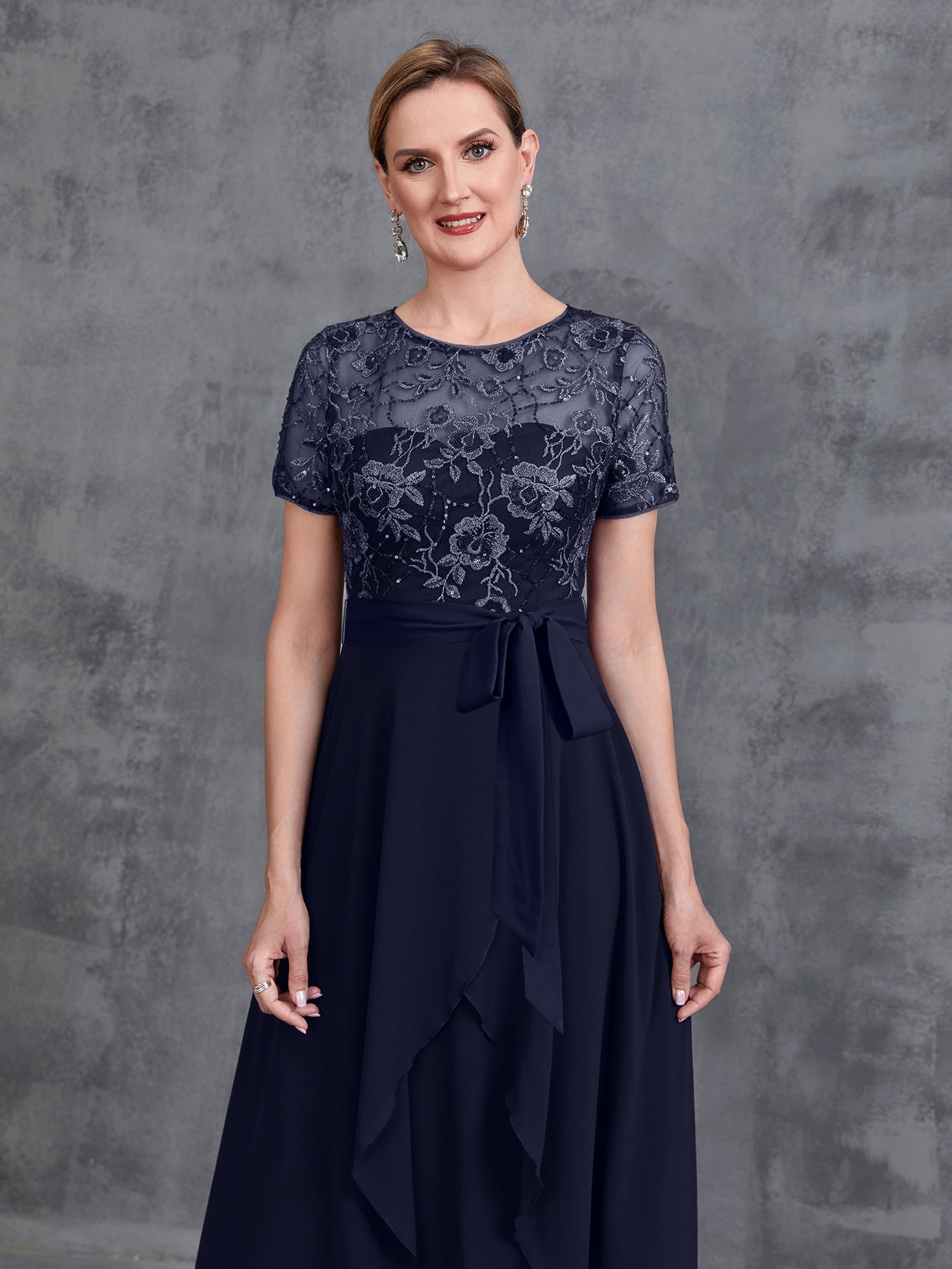 Womens' Elegant Mother-of-the-Bride Gown: Embroidered Sequin Bodice with Asymmetric Chiffon Skirt – Formal Dress for Beach Weddings & Evening Galas