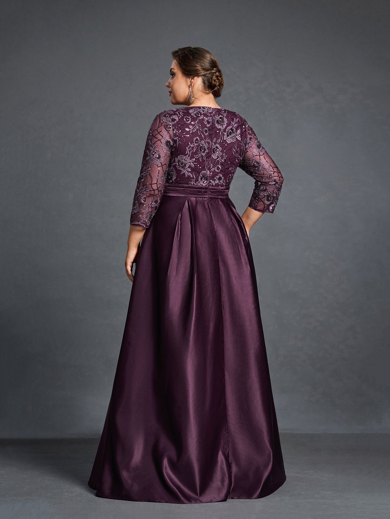 Plus Womens' Evening Gown: Allover Sequin-Embroidered Bodice & Satin A-Line Skirt – Elegant Formal Dress for Black-Tie Events