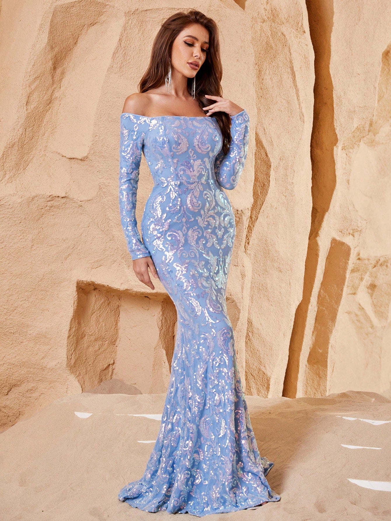 Off Shoulder Long Sleeve Mermaid Prom Dresses