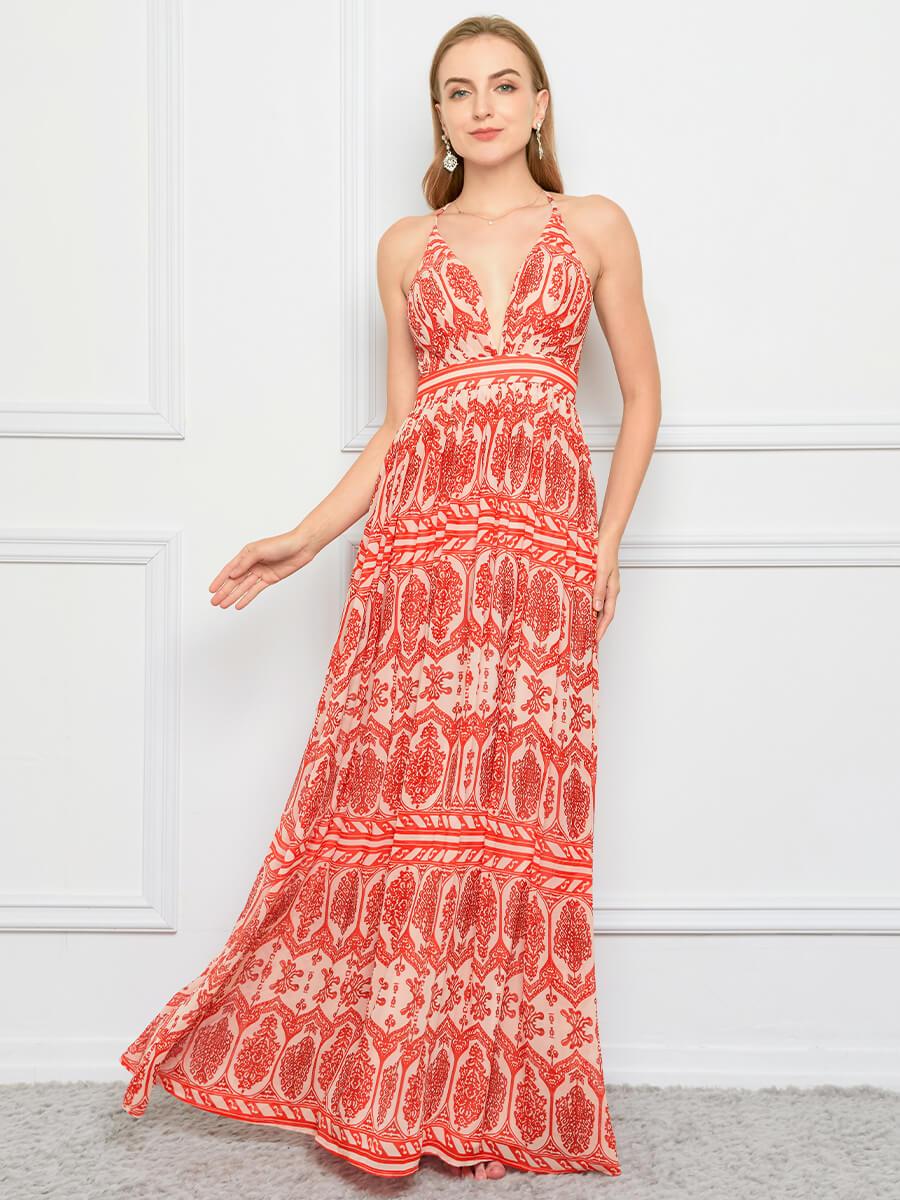 Sexy Strap Sleeveless Chiffon Print Dress