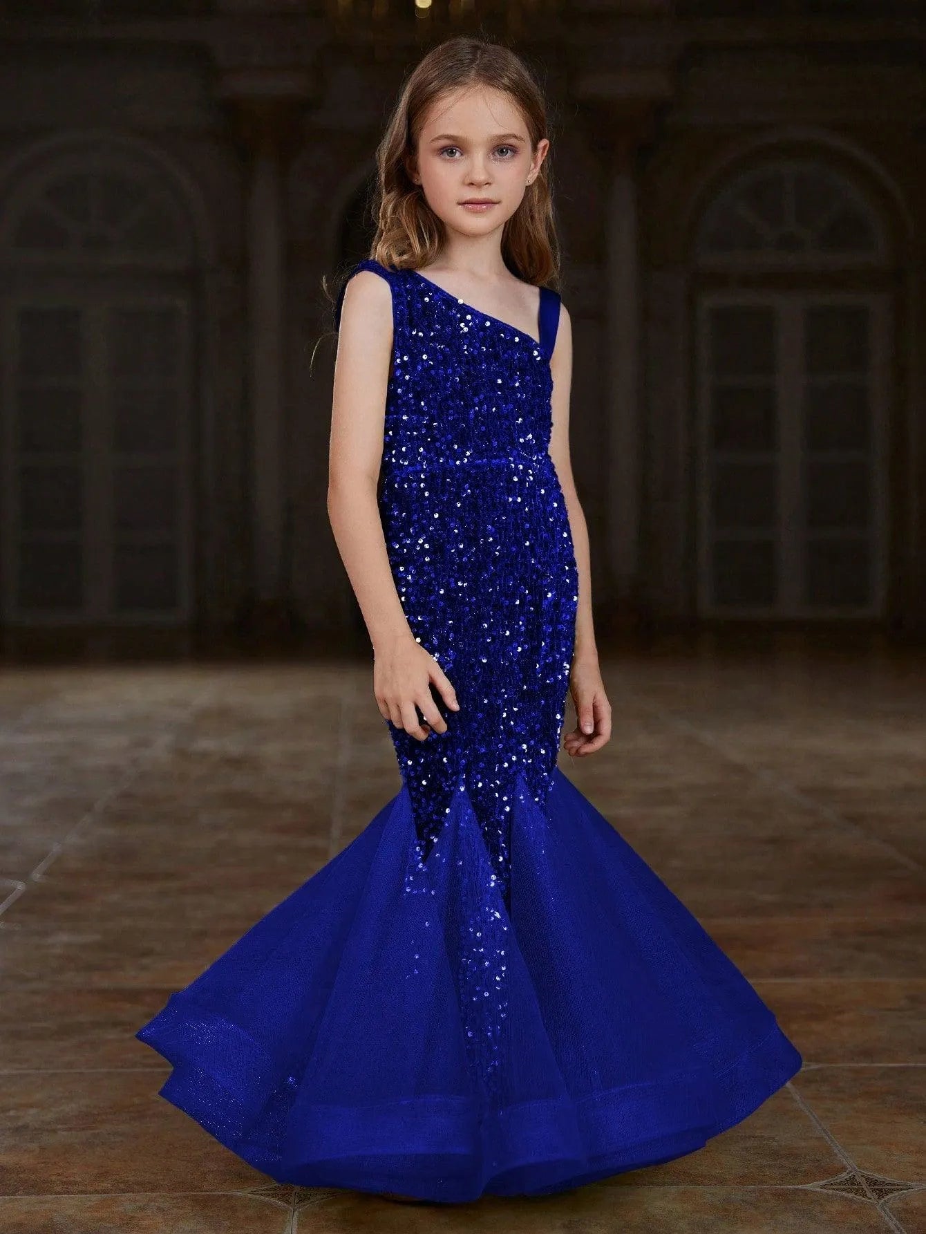 Tween Girls' Mesh Insert Mermaid Hem Sequin Dress Champagne / 11Y Tween Girls' Mesh Insert Mermaid Hem Sequin Dress Champagne / 11Y