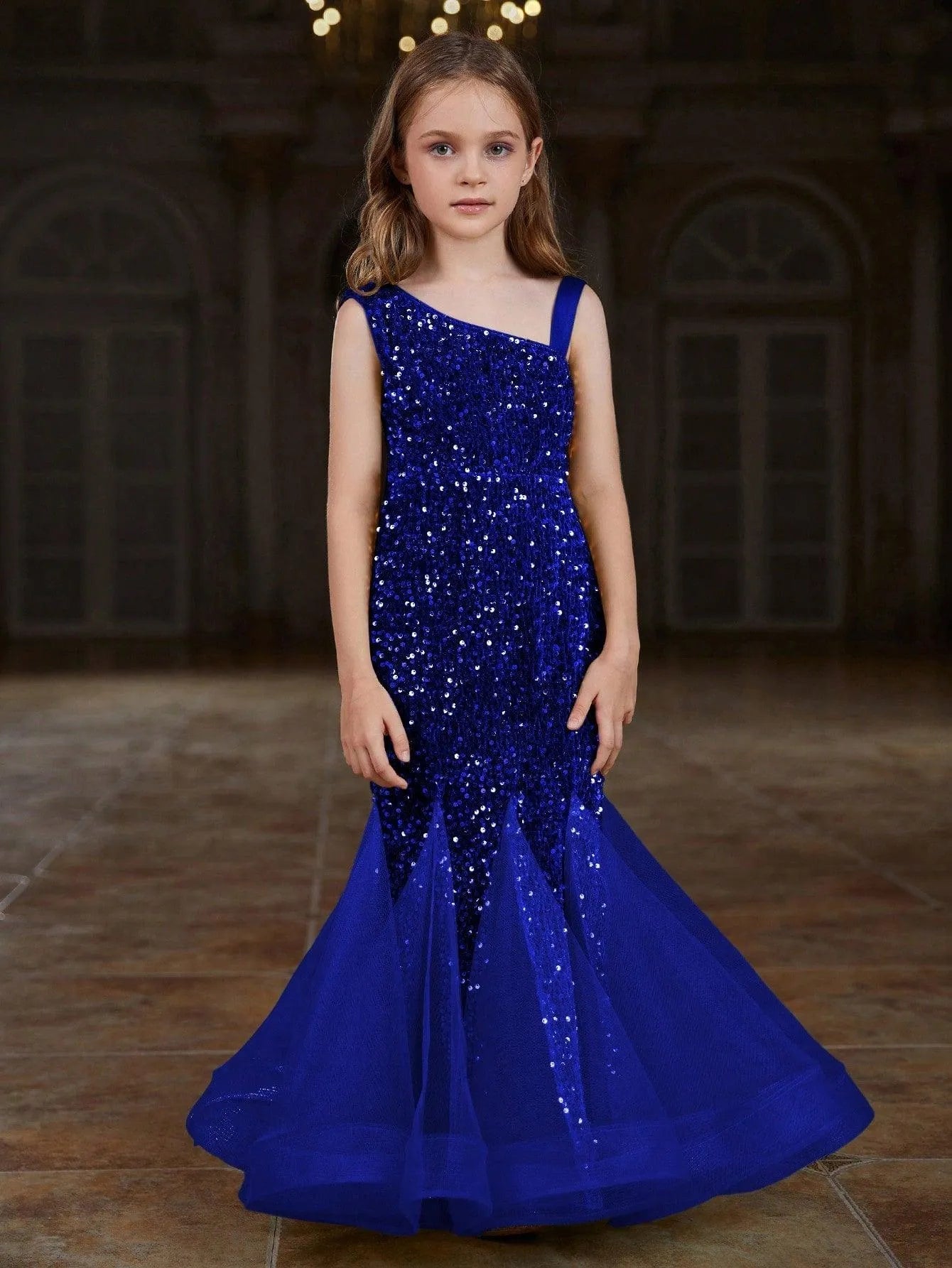 Tween Girls' Mesh Insert Mermaid Hem Sequin Dress Champagne / 11Y