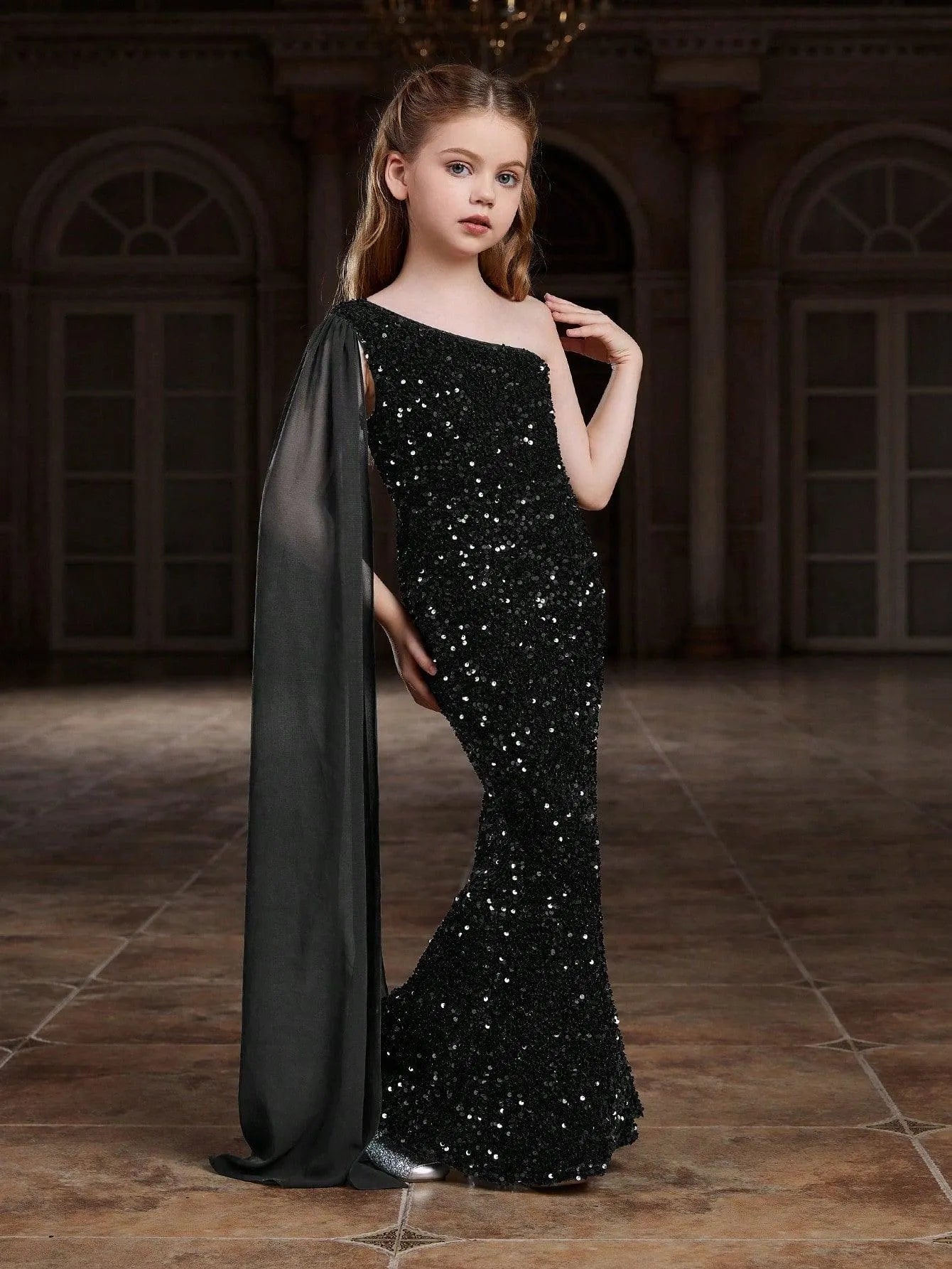 Tween Girls' Draped Side Sequin Mermaid Party Dress Dark Green / 10Y Tween Girls' Draped Side Sequin Mermaid Party Dress Dark Green / 10Y