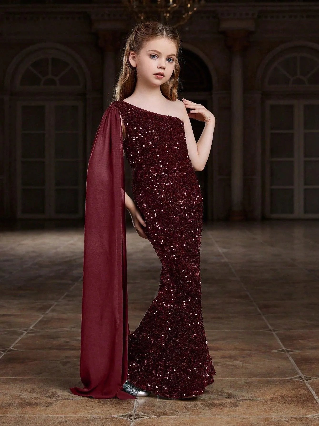 Red Little Girl Mermaid Prom Dress Tween Girls' Draped Side Sequin Mermaid Party Dress Burgundy 8Y Red Little Girl Mermaid Prom Dress Tween Girls' Draped Side Sequin Mermaid Party Dress Burgundy 8Y