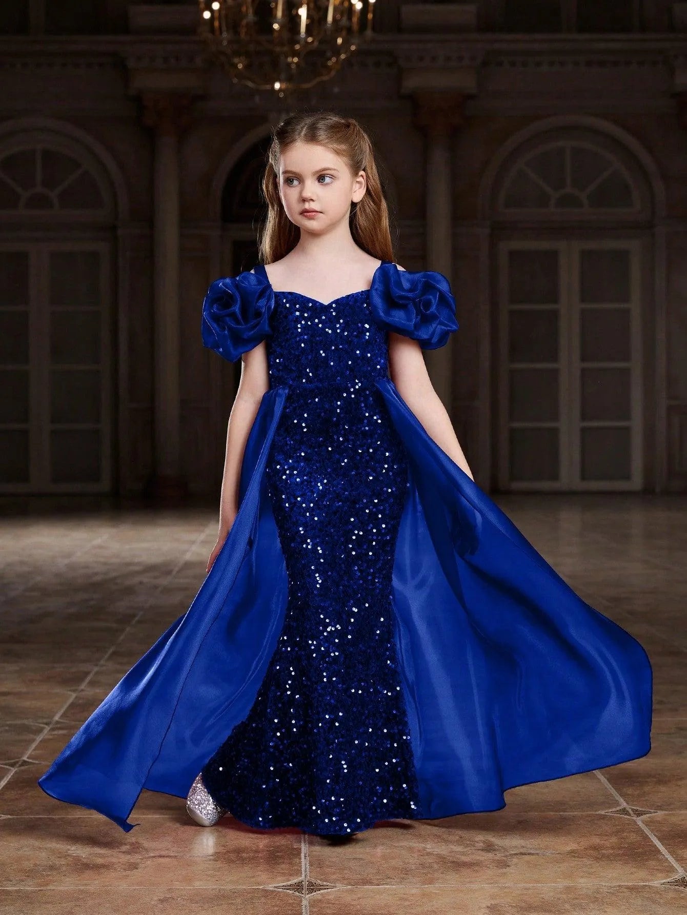 Tween Girls' Sweetheart Collar Mesh Overlay Sequin Mermaid Dress Royal Blue / 12Y Tween Girls' Sweetheart Collar Mesh Overlay Sequin Mermaid Dress Royal Blue / 12Y