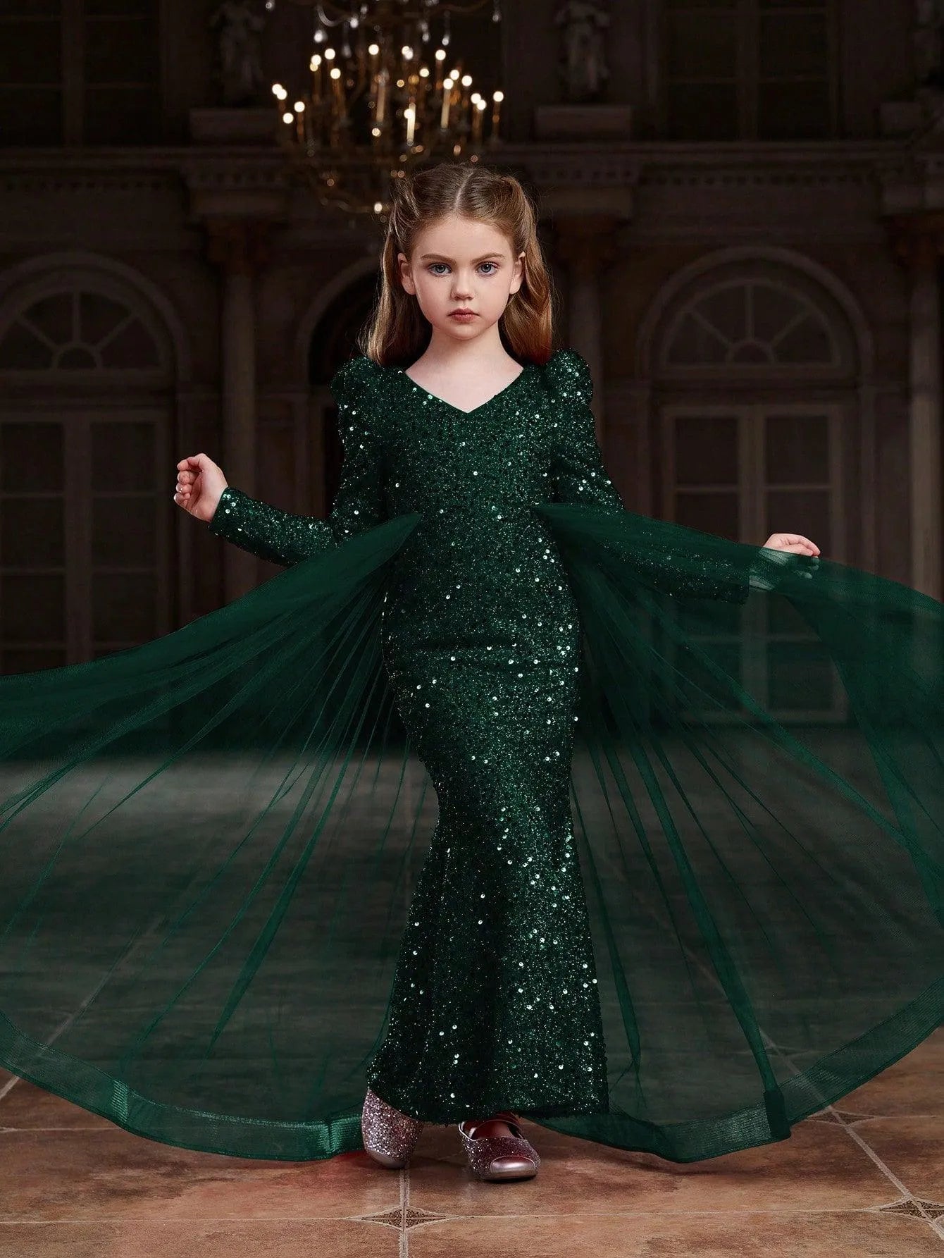 Tween Girls' Long Sleeves Mesh Overlay Sequin Mermaid Dress Dark Green / 8Y Tween Girls' Long Sleeves Mesh Overlay Sequin Mermaid Dress Dark Green / 8Y