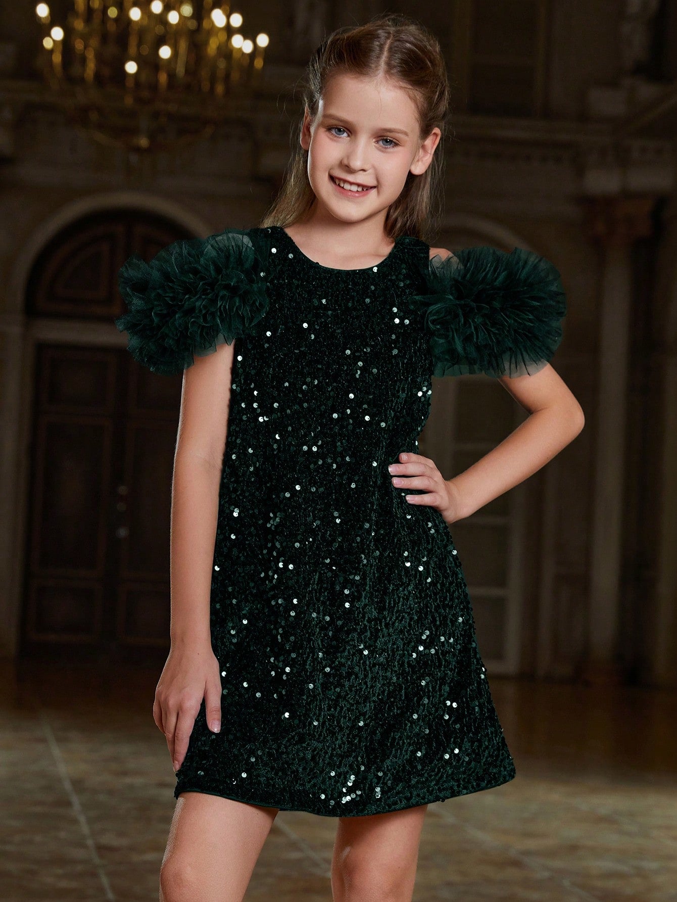 Tween Girls' Ruffle Trim Sequin Party Dress Black / 10Y Tween Girls' Ruffle Trim Sequin Party Dress Black / 10Y