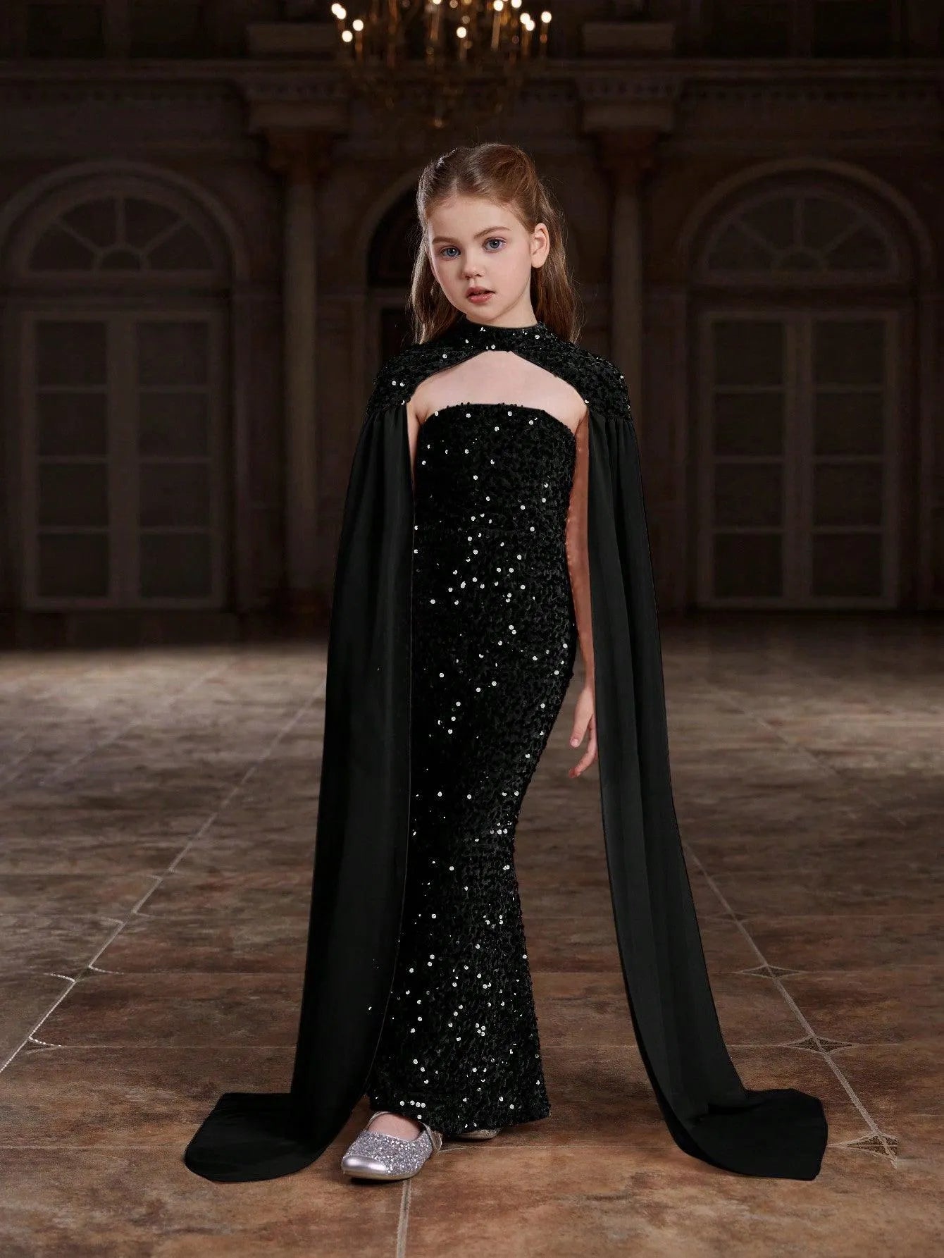 Tween Girls' Sequin Tube Party Dress Removable Cape Dark Green / 12Y Tween Girls' Sequin Tube Party Dress Removable Cape Dark Green / 12Y