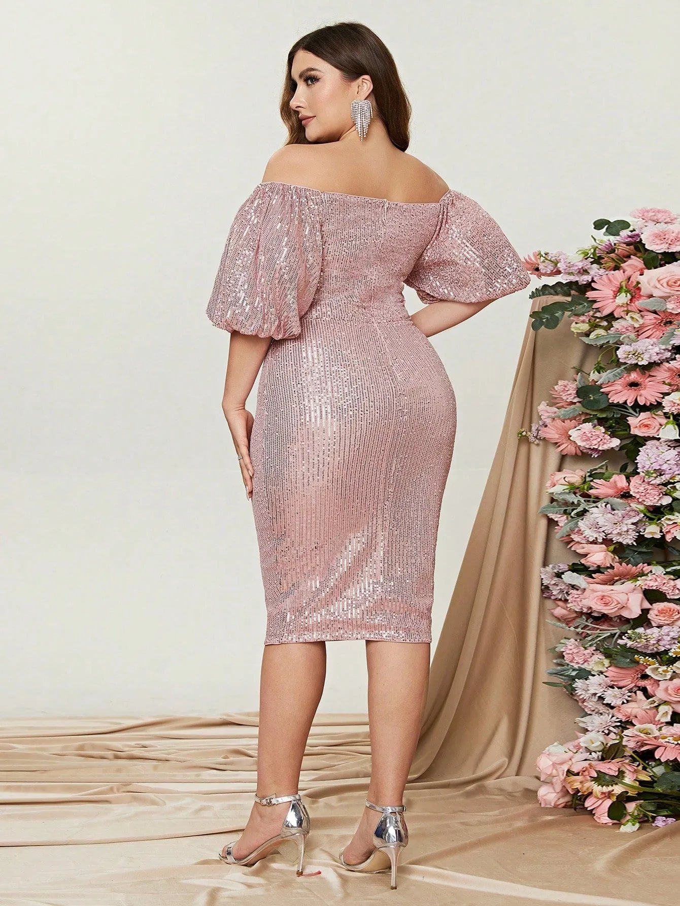 puff sleeve sequin midi dress Buy Friends Like These X Lucy Mecklenburgh Silver Petite Scoop Neck Ruched Puff Sleeve Sequin Midi Dress from Next USA