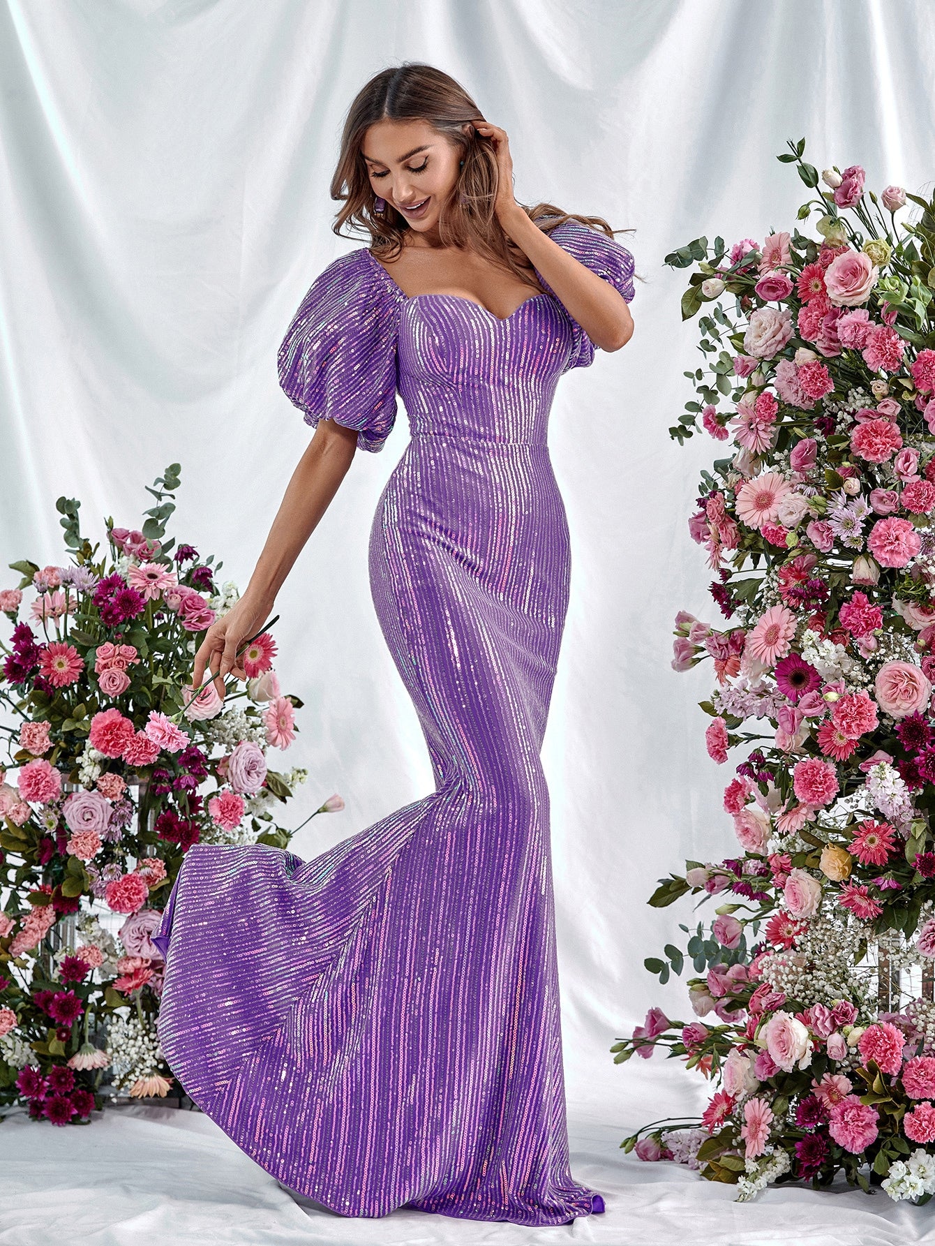 Elegant Off Shoulder Puff Sleeve Mermaid Prom Dresses