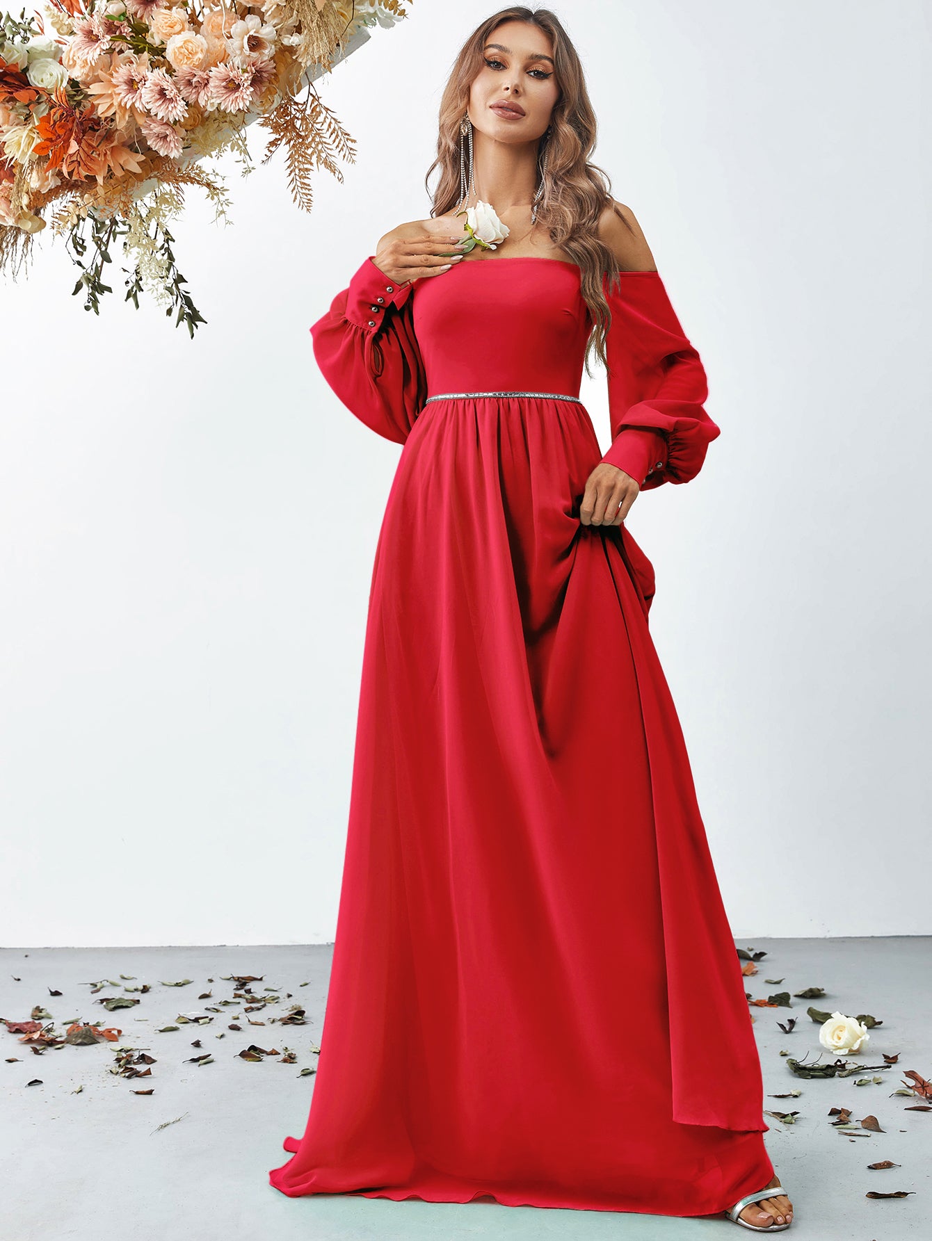 off shoulder lantern sleeve dress Swiss Dot Off Shoulder Lantern Sleeve A Line Dress Elonnashop