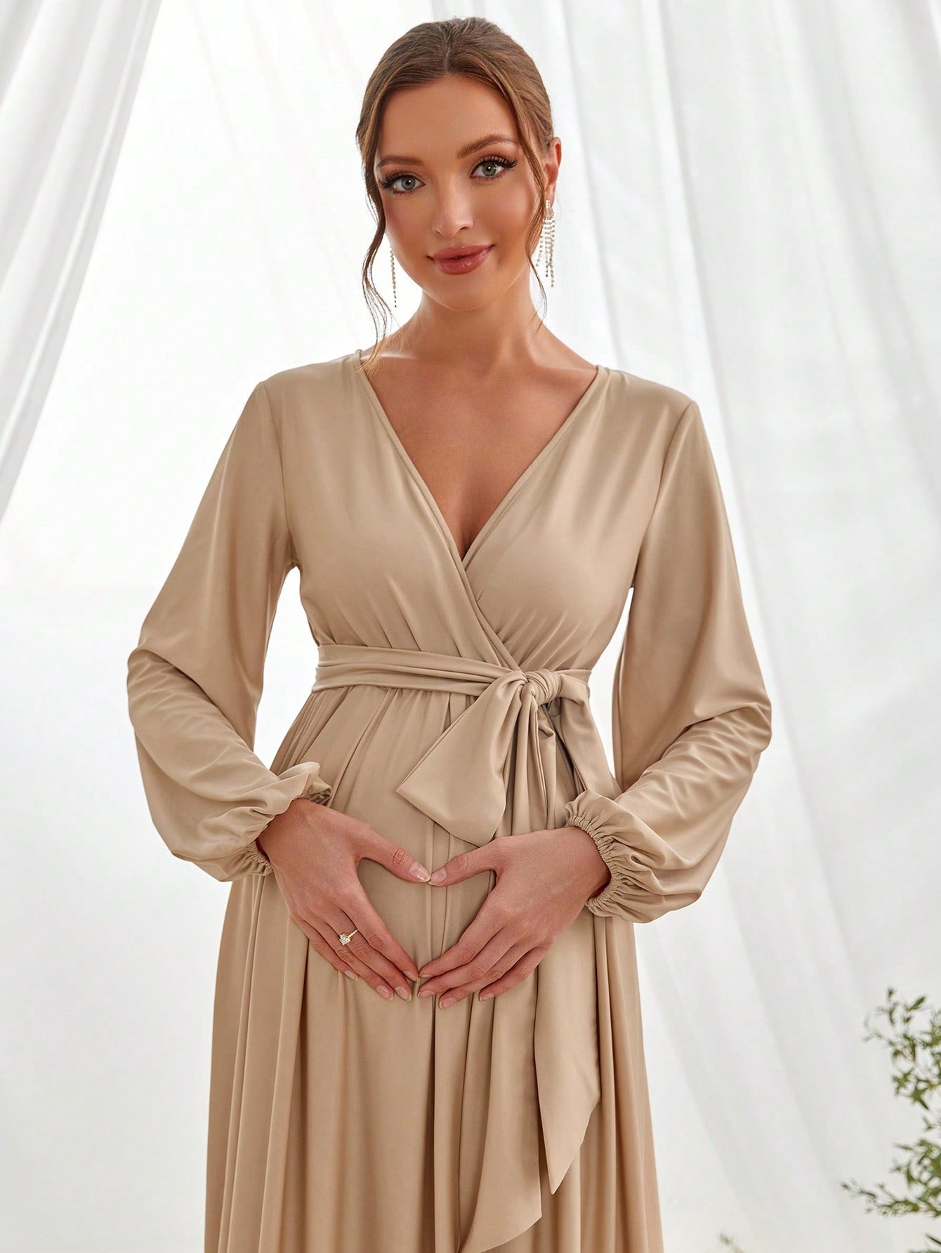 Surplice Neck A  Line Maternity Belted Dress