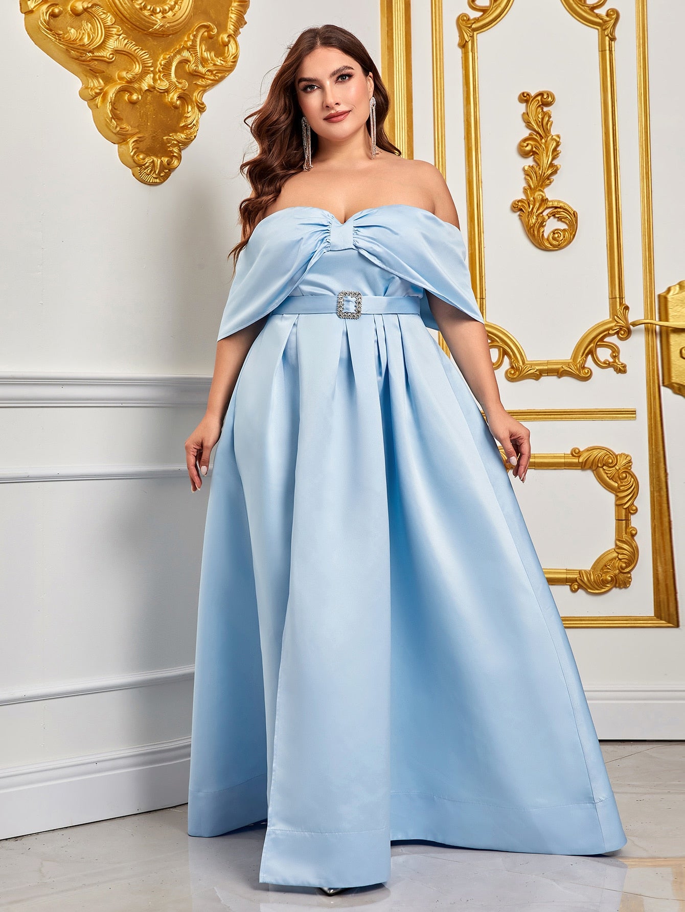 Plus Size Off Shoulder Satin Ball Gown