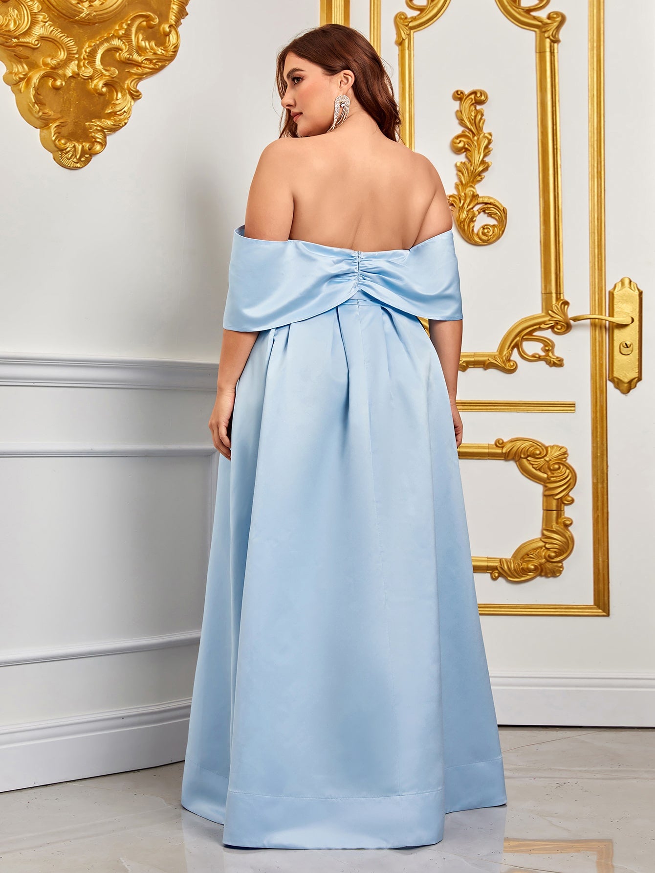 Plus Size Off Shoulder Satin Ball Gown