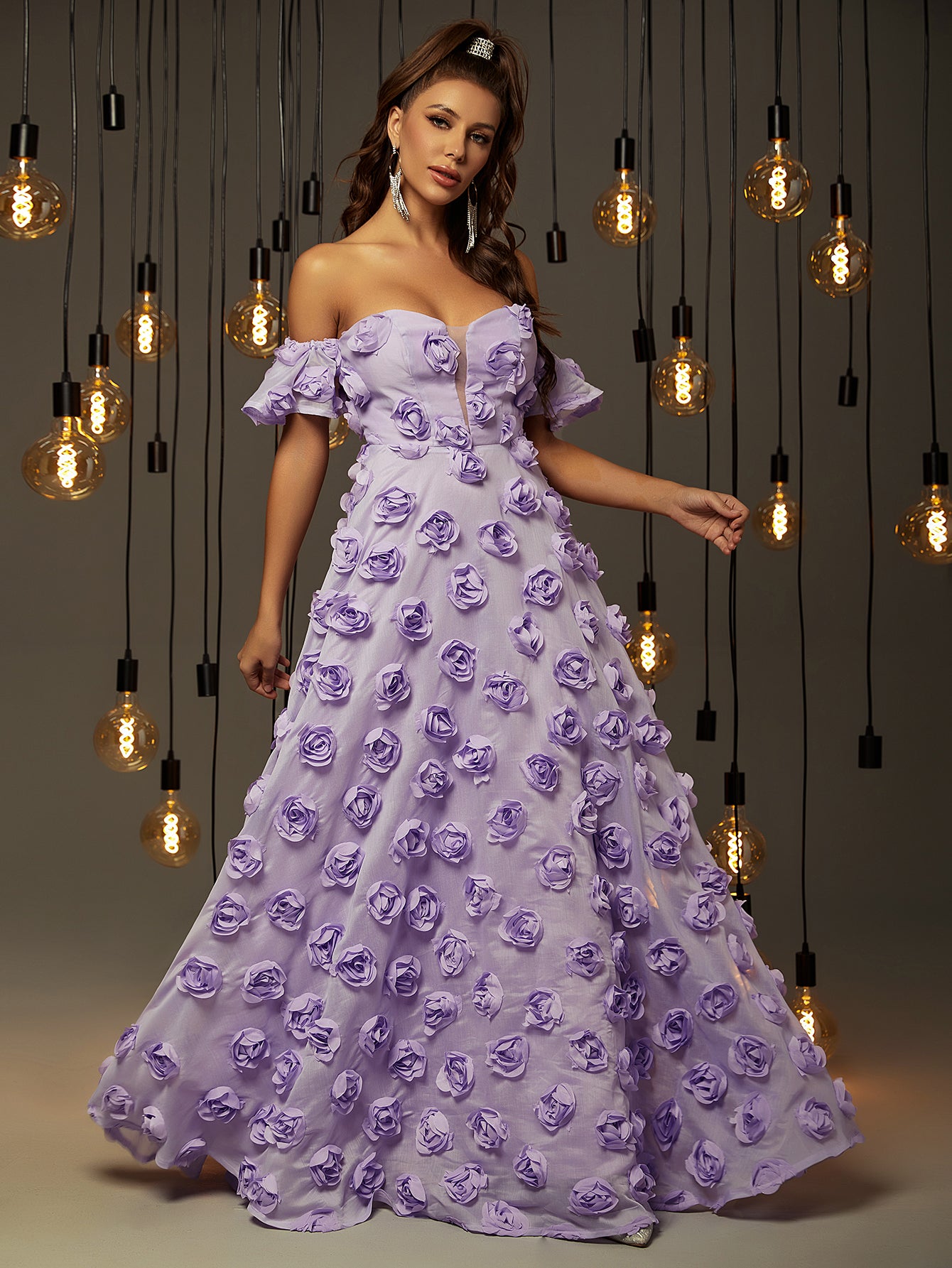 Elegant Off Shoulder 3D Flower Prom Dresses