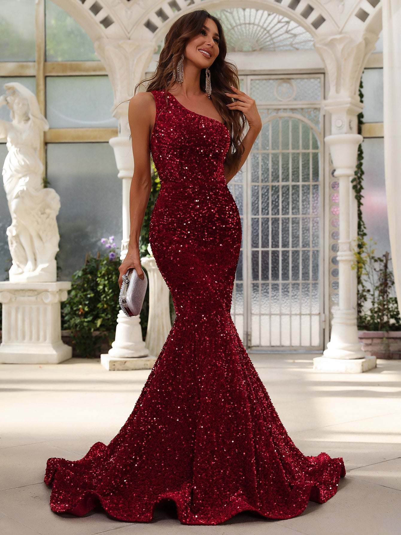 red sparkly mermaid dress Sexy Strapless Mermaid Red Prom Dress Sequins Long