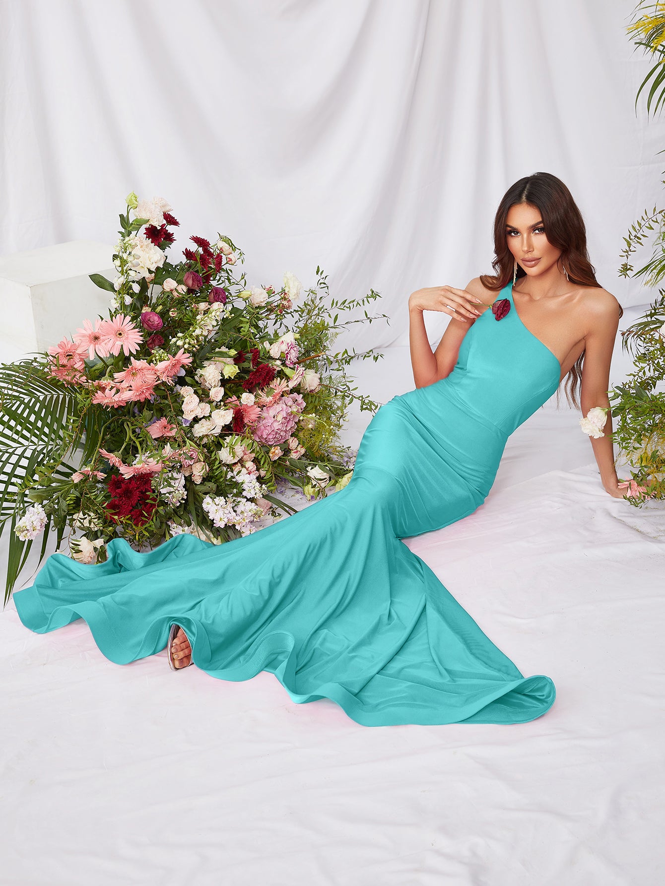 Mint One Shoulder Sleeveless Prom Mermaid Dresses