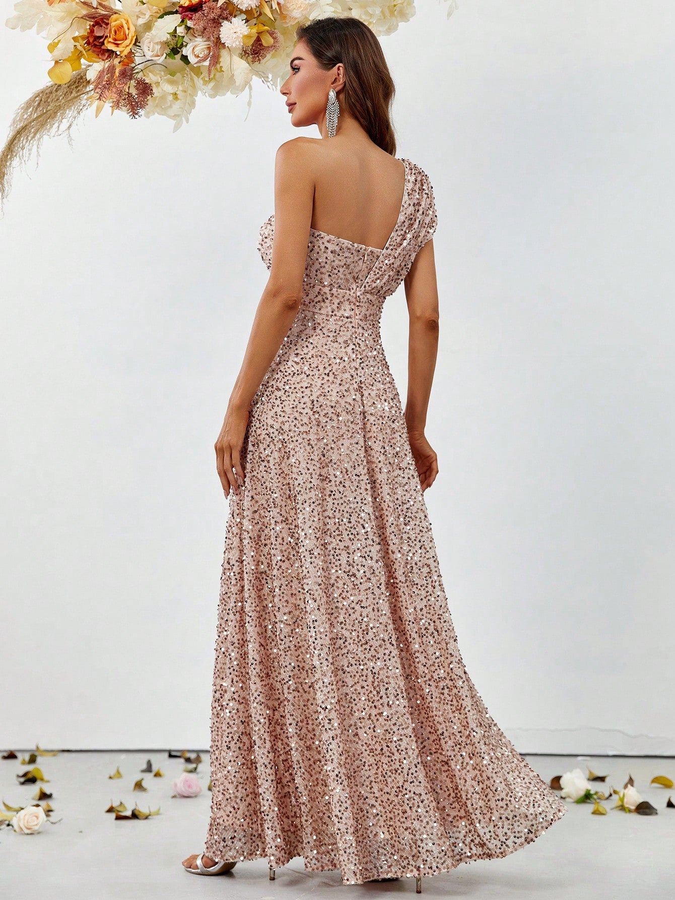Elegant One Shoulder Sequin A Line Dresses