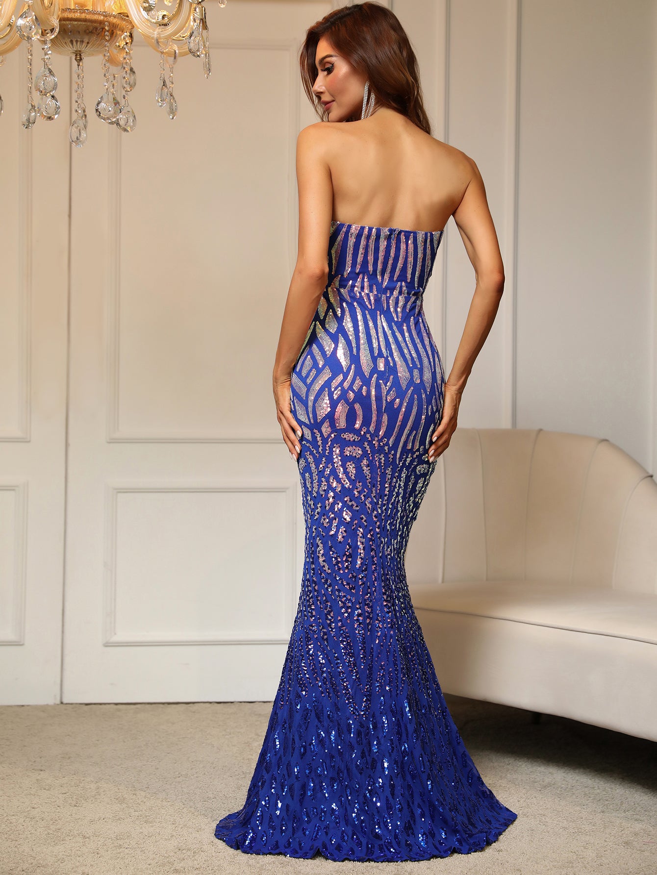 Elegant Tube Sleeveless Royal Sequin Dress