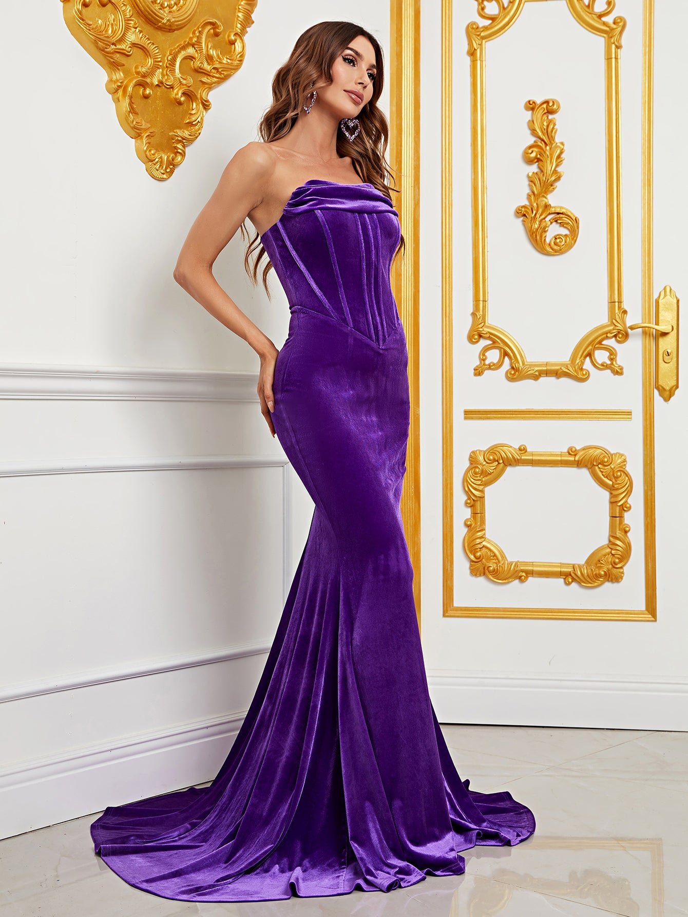 Elegant Tube Pleated Velvet Mermaid Dresses
