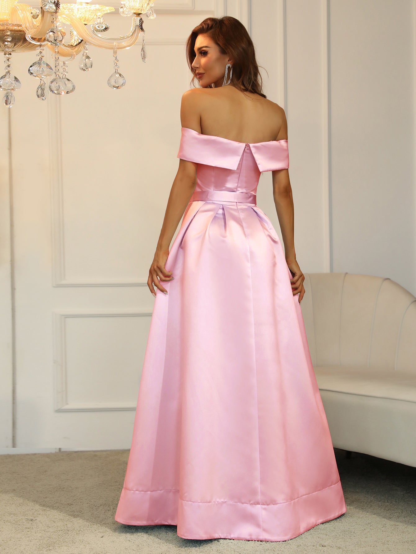 Elegant Off Shoulder Belted Prom Ball Gown