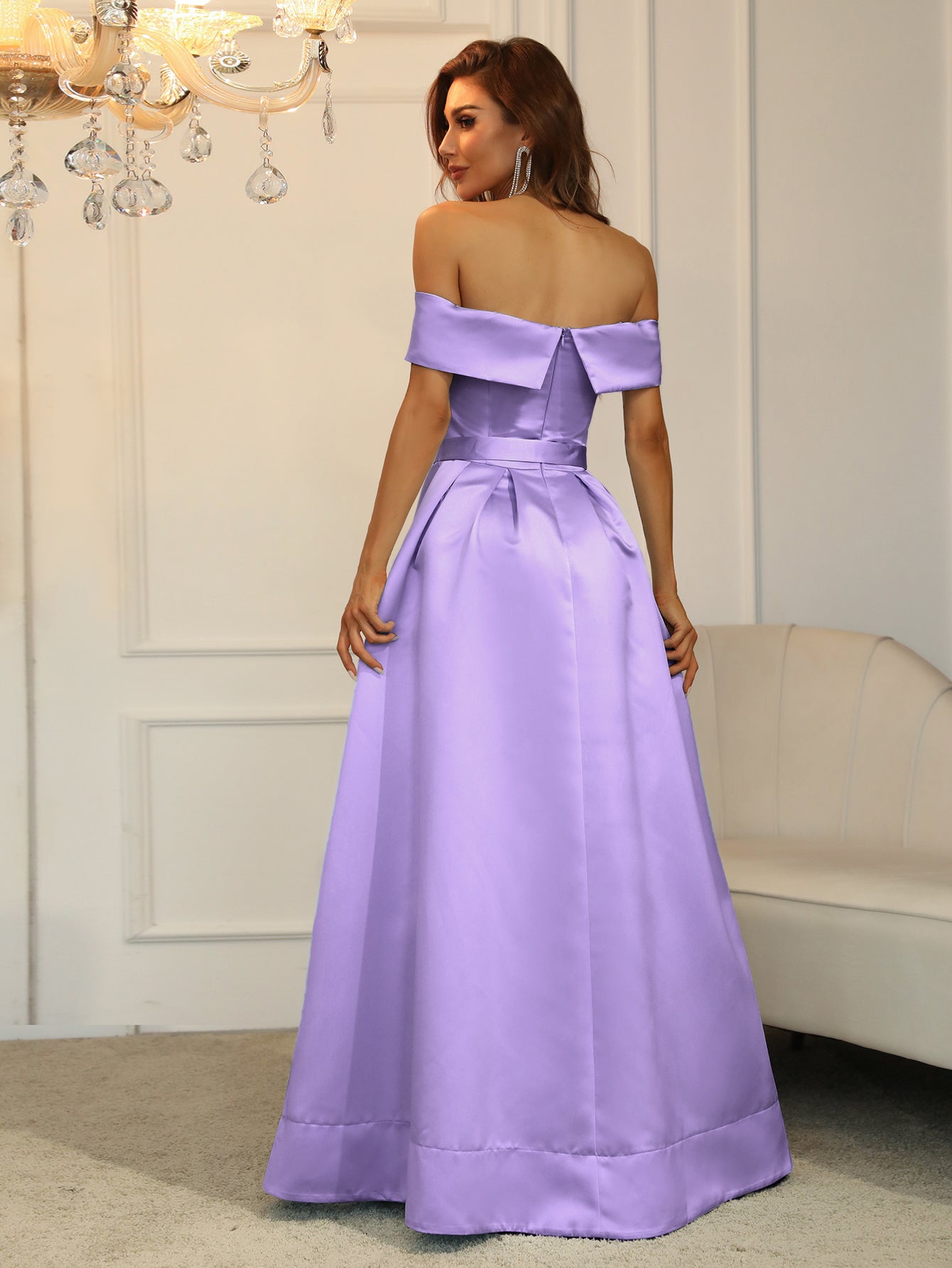 Elegant Off Shoulder Satin Prom Ball Gown