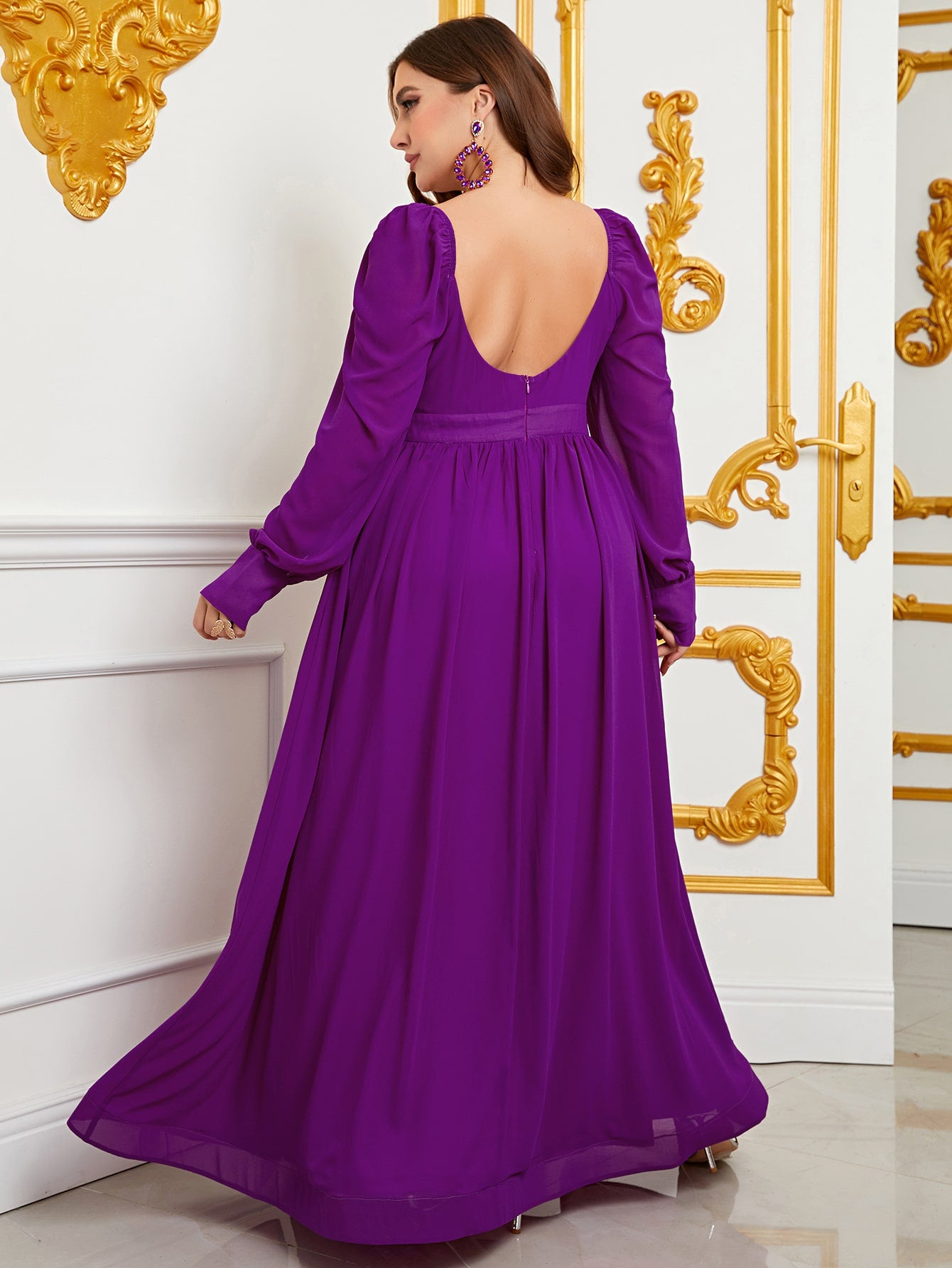 Plus Size Sweetheart Backless Long Sleeve Chiffon A line Dresses Red / 3XL Plus Size Sweetheart Backless Long Sleeve Chiffon A line Dresses Red / 3XL