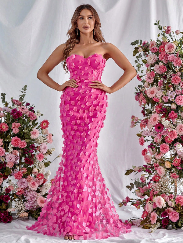 Elegant Tube Mermaid Floral Appliques Dresses