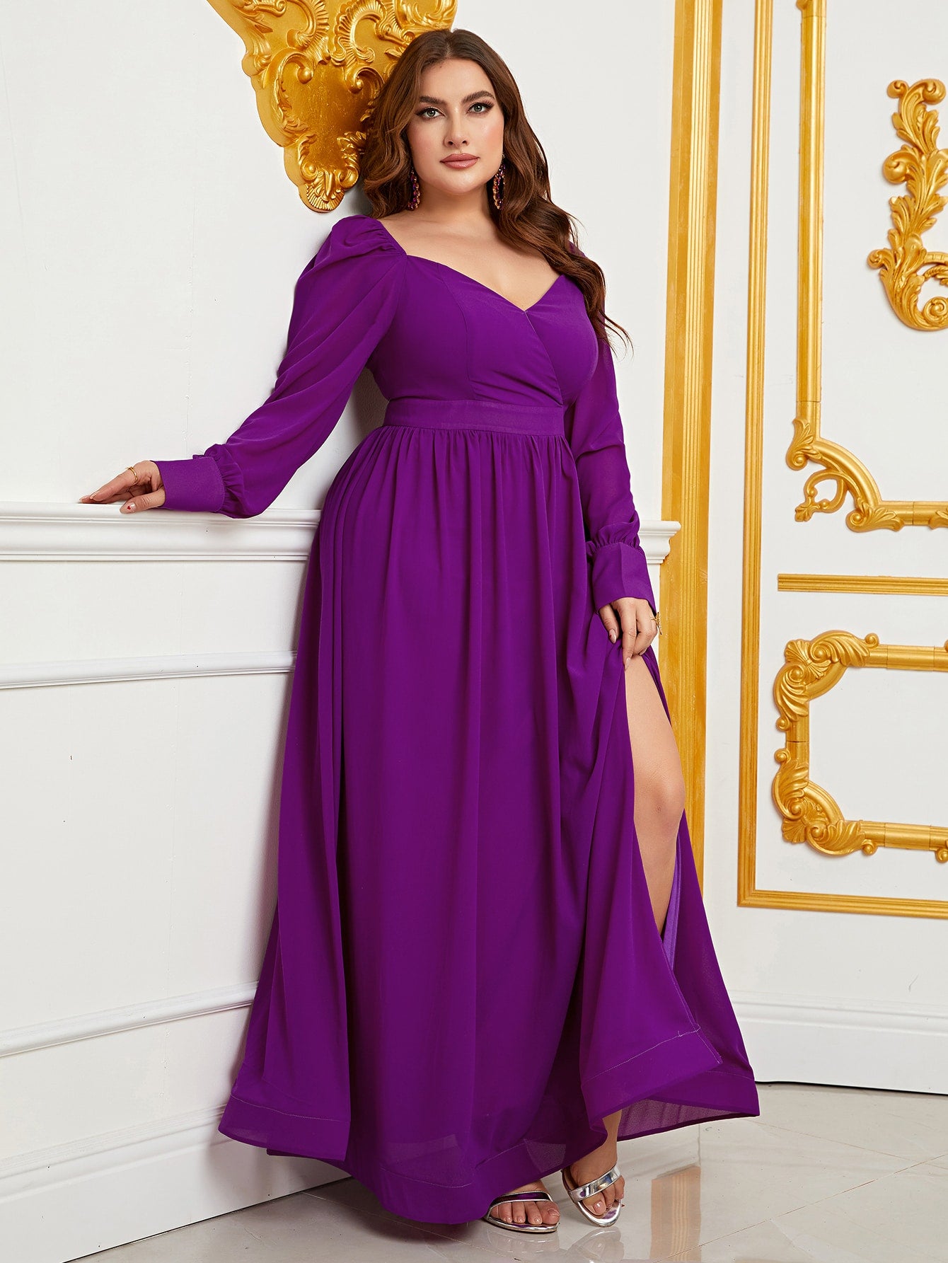Plus Size Sweetheart Backless Long Sleeve Chiffon A line Dresses Red / 3XL Plus Size Sweetheart Backless Long Sleeve Chiffon A line Dresses Red / 3XL