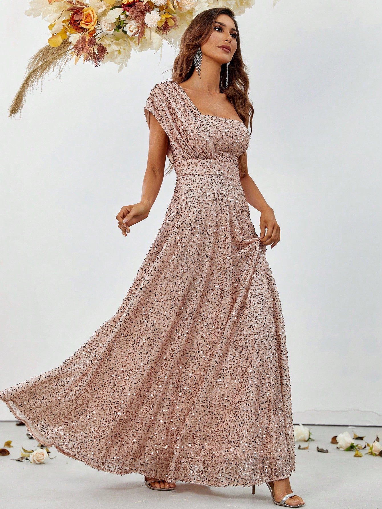 Elegant One Shoulder Sequin A Line Dresses