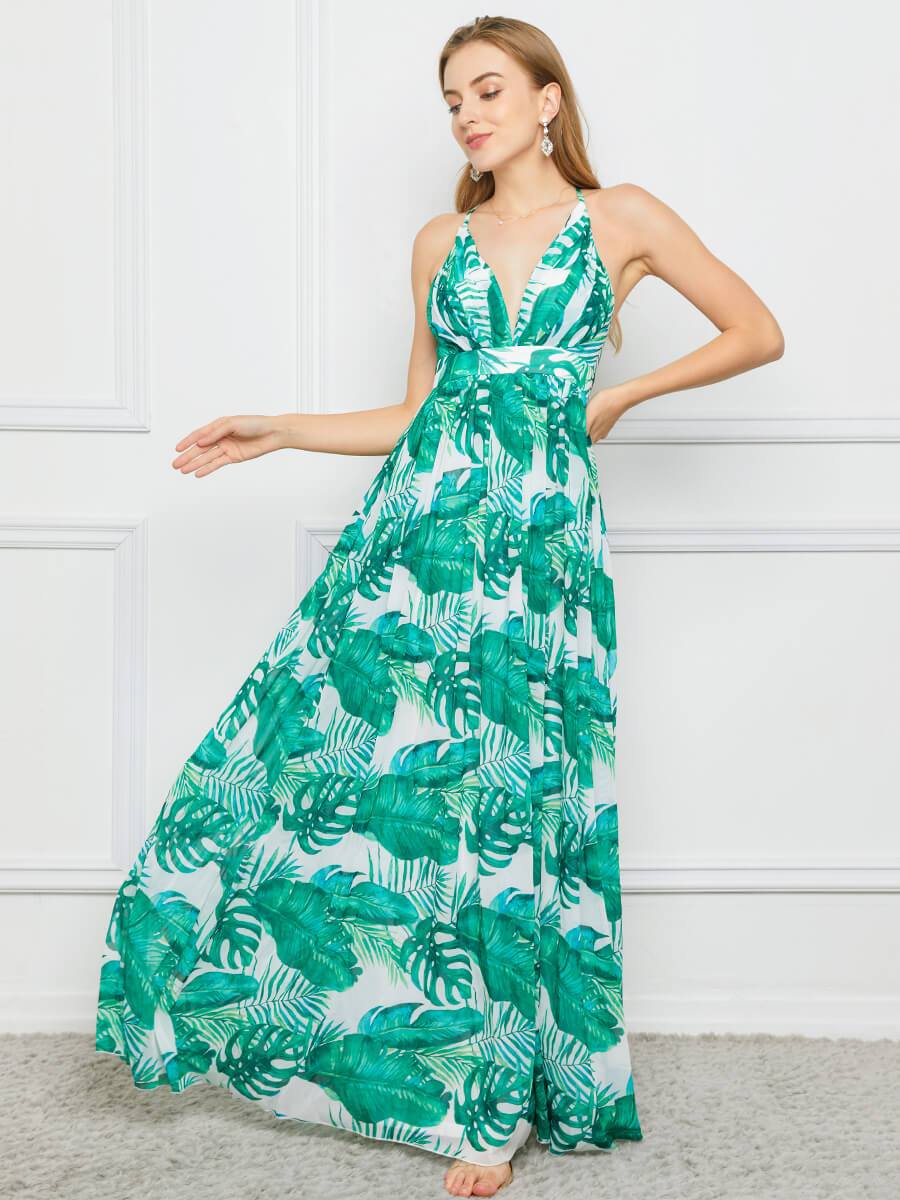 Sexy Strap Sleeveless Chiffon Print Dress