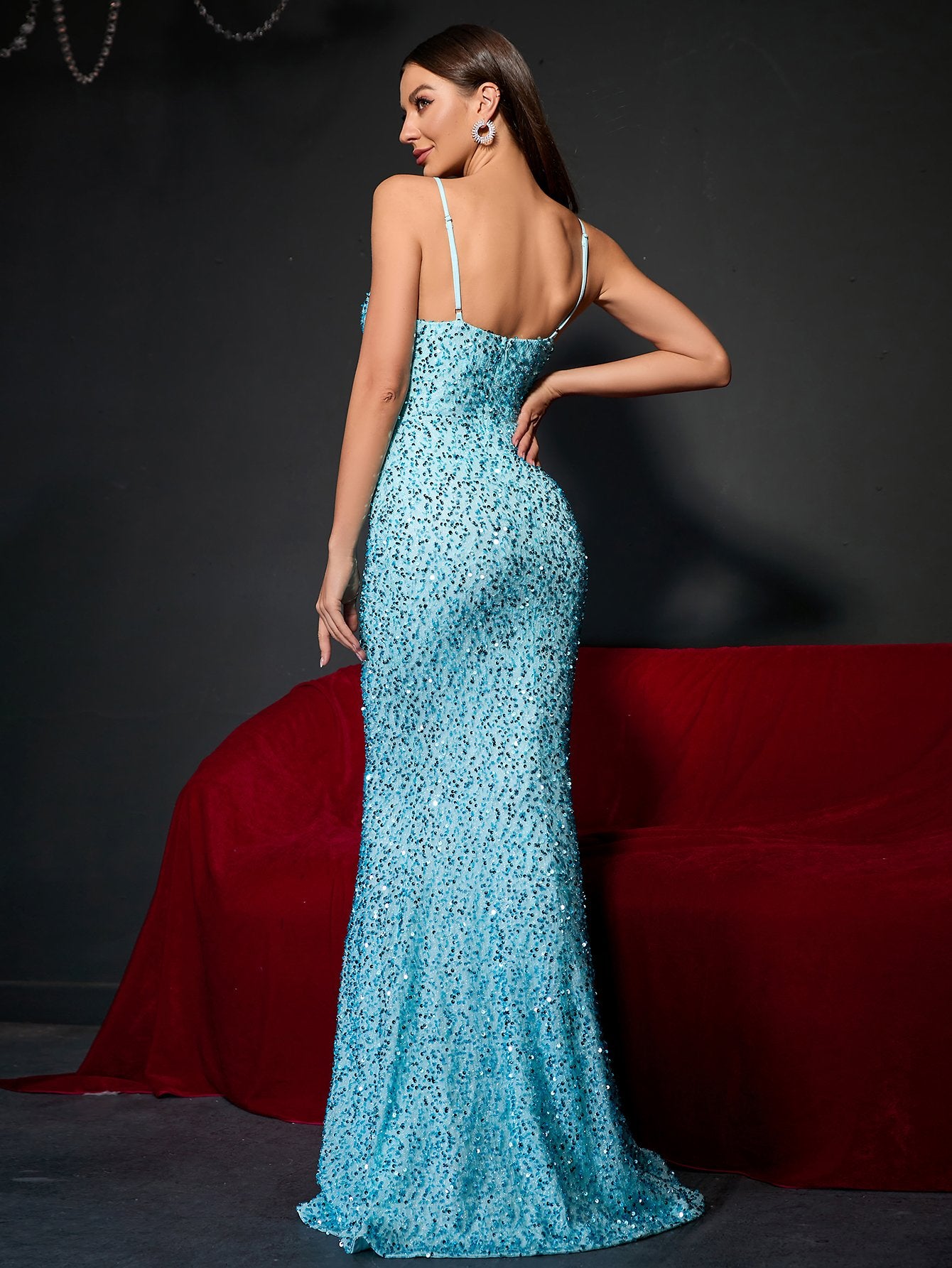 Elegant Spaghetti Strap Sleeveless Sequin Dresses