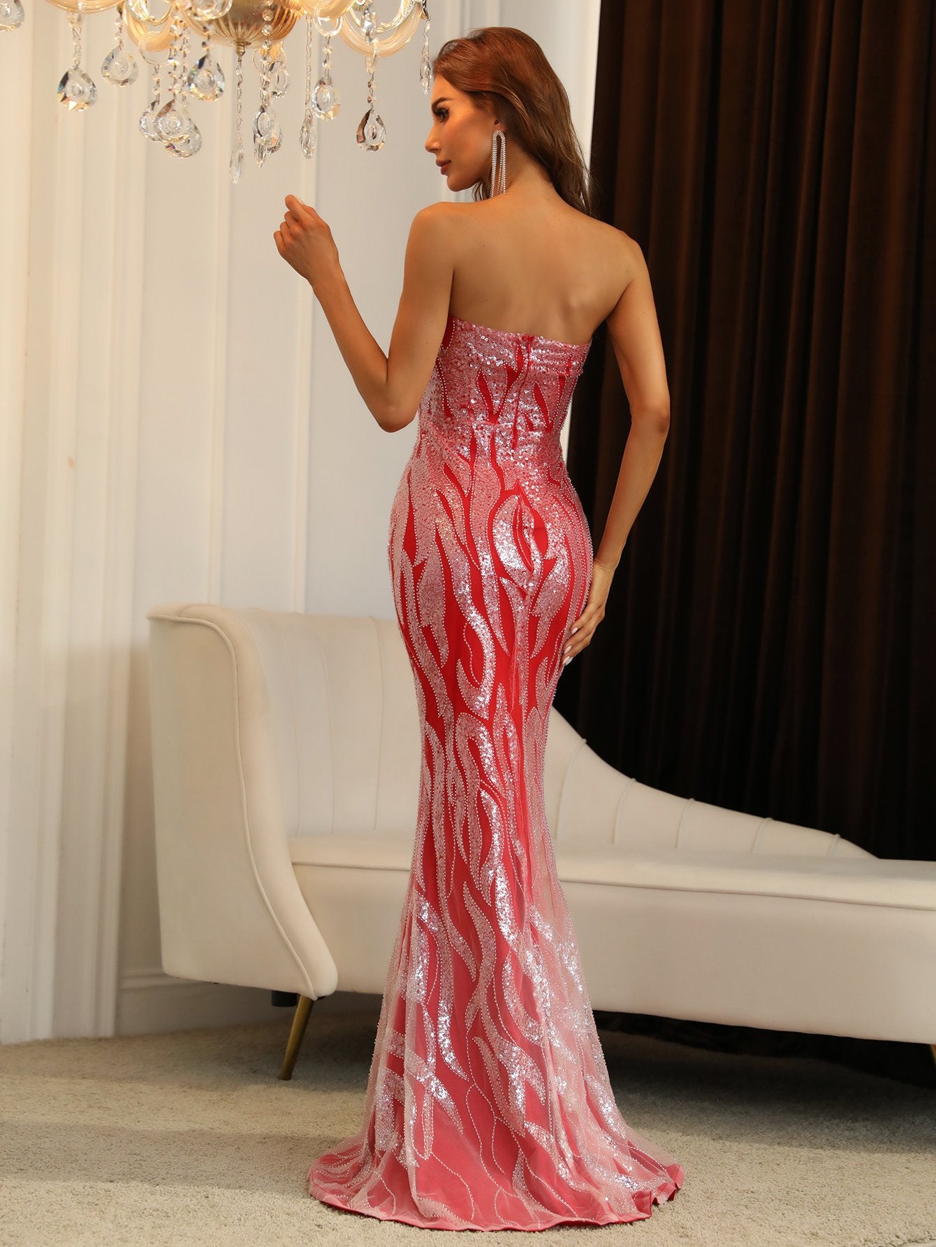 Elegant Tube Sleeveless Beading Red Prom Dresses