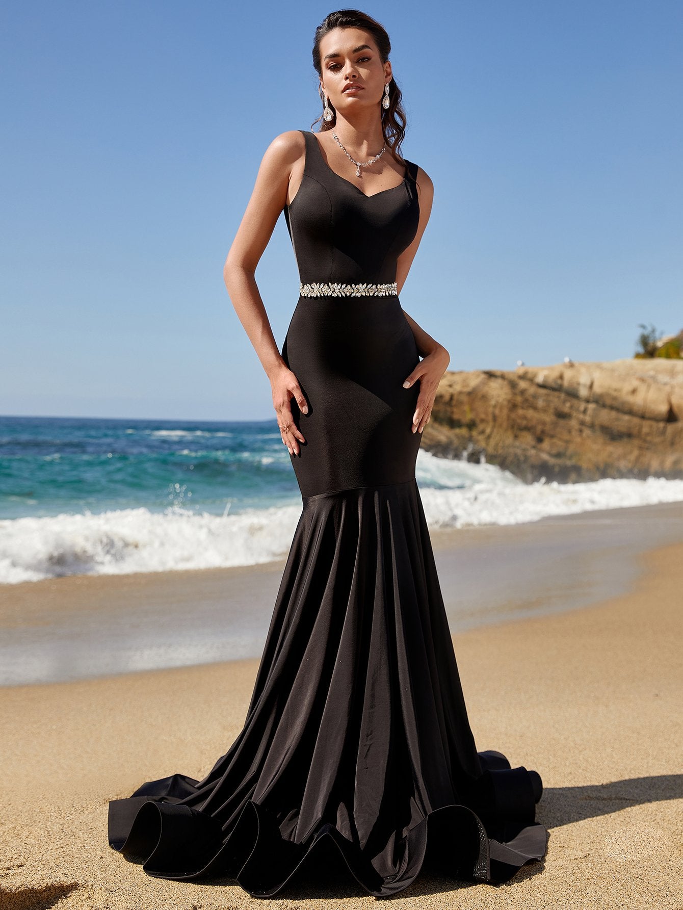 Elegant V Neck Sleeveless Mermaid Dresses