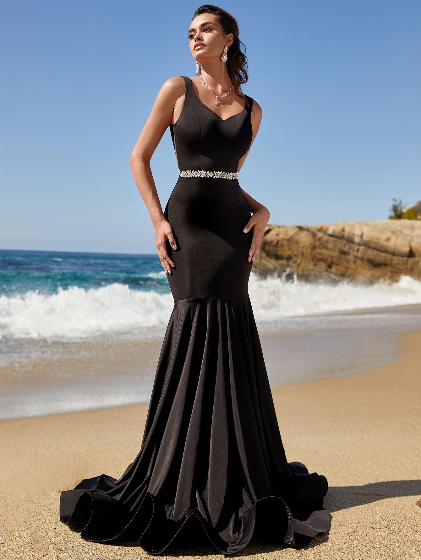 Elegant V Neck Sleeveless Mermaid Dresses