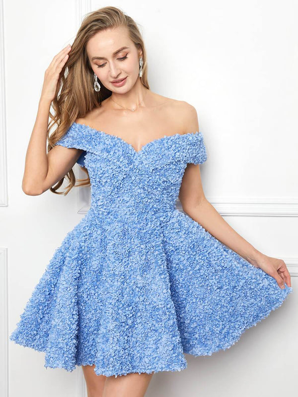 Elegant Off Shoulder Short Sleeve Flower Dress