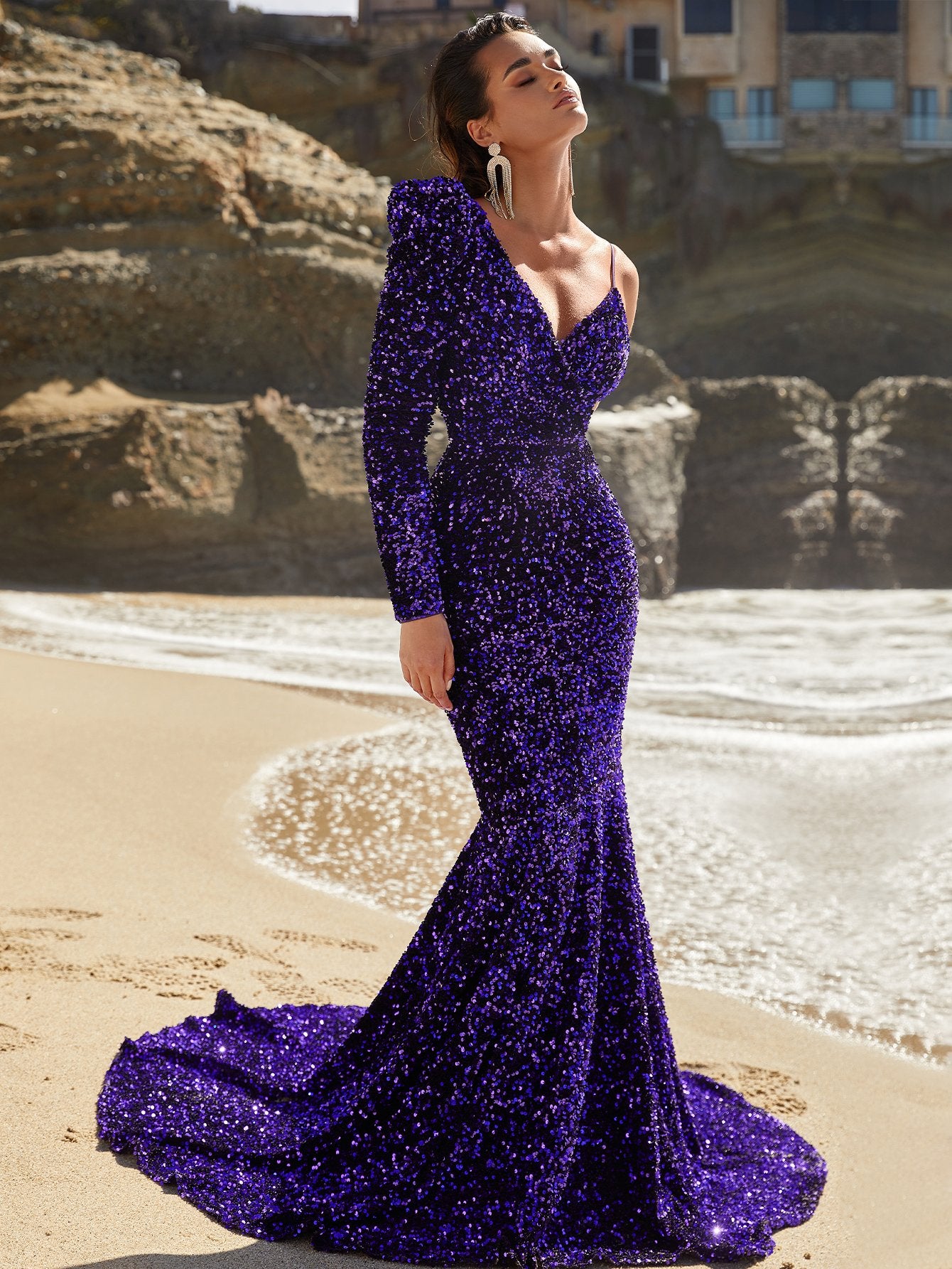 Elegant Long One Shoulder Sequin Mermaid Dresses