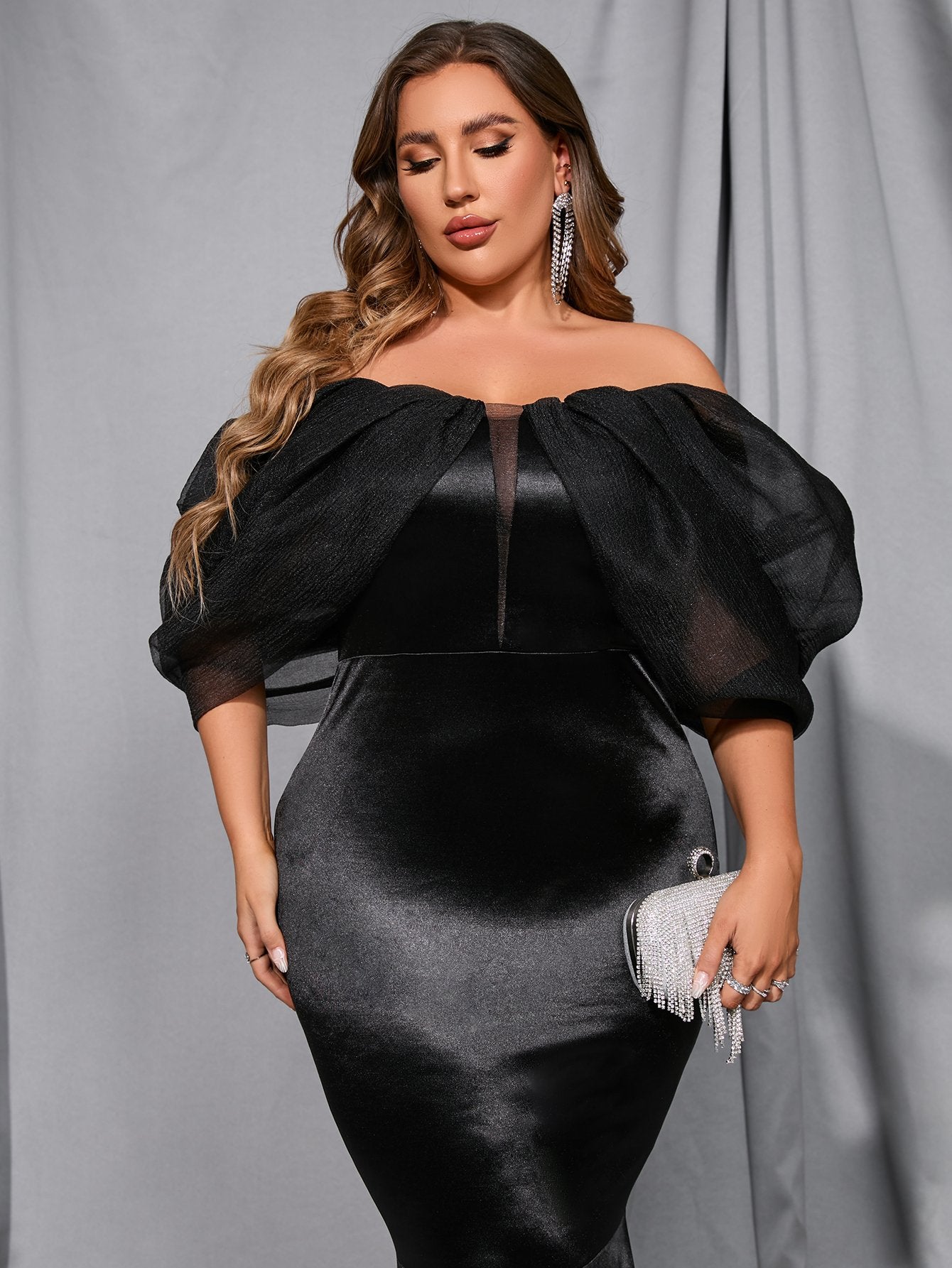 Plus Size Off Shoulder Trimmed With Organza Trumpet Mermaid Dresses