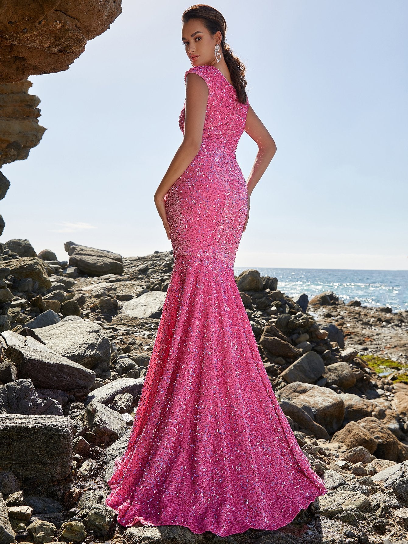 Elegant Sequin Sweetheart Pink Prom Dresses