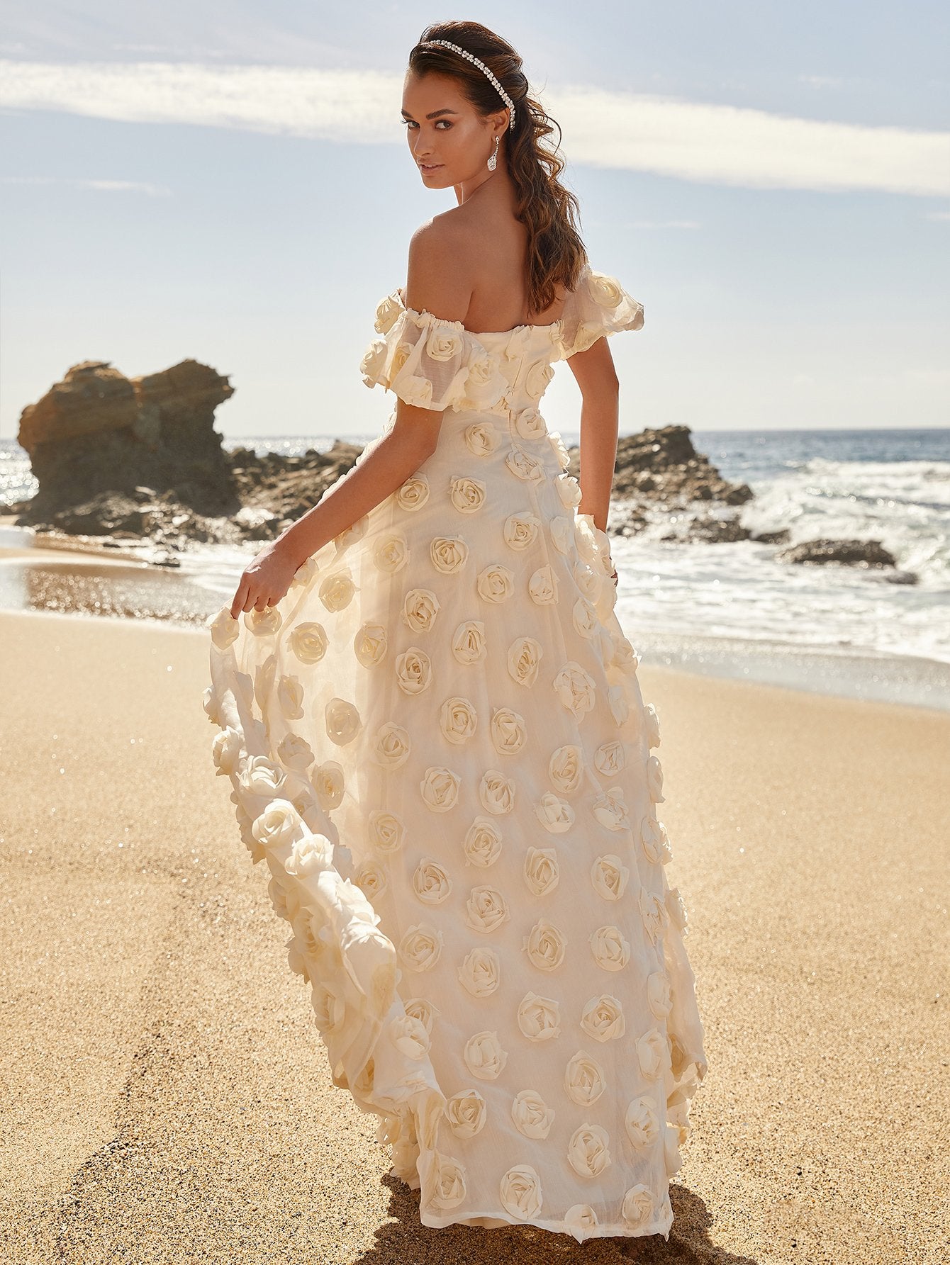 Elegant Off Shoulder 3D Flower Maxi Dresses